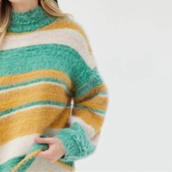 Kimchi Blue UO Fuzzy Striped Mock Neck Oversized Sweater Size XS - Picture 3 of 13